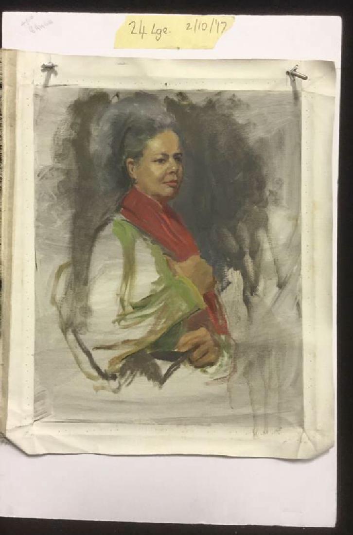 A. Wasserman Oil on Canvas Woman with Red Scarf (1 of 7)