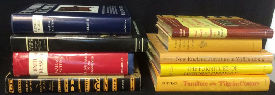 Group Lot Hardcover Antique Furniture Books: 9 hardcover books on American furniture including "Furniture Treasury Volumes I-III", books on the Federal, Queen Anne and Chippendale periods, 18th century Boston furniture, Pilgrim century, New Engl
