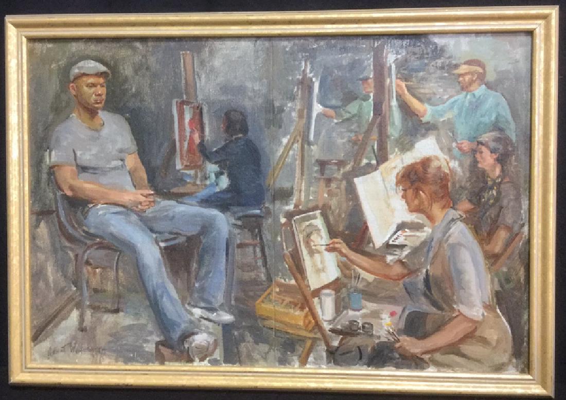 A. Wasserman Oil Canvas Entitled Artists and Man (1 of 10)