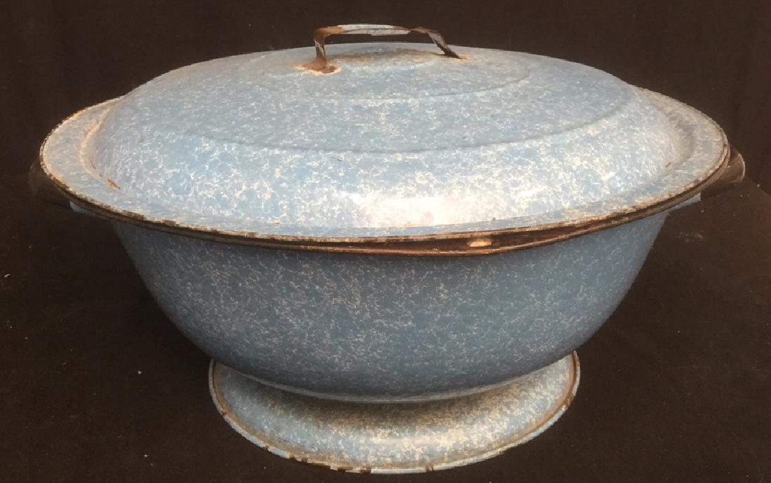 Vintage Blue Enamelware Handled Lidded Cookware (1 of 7)