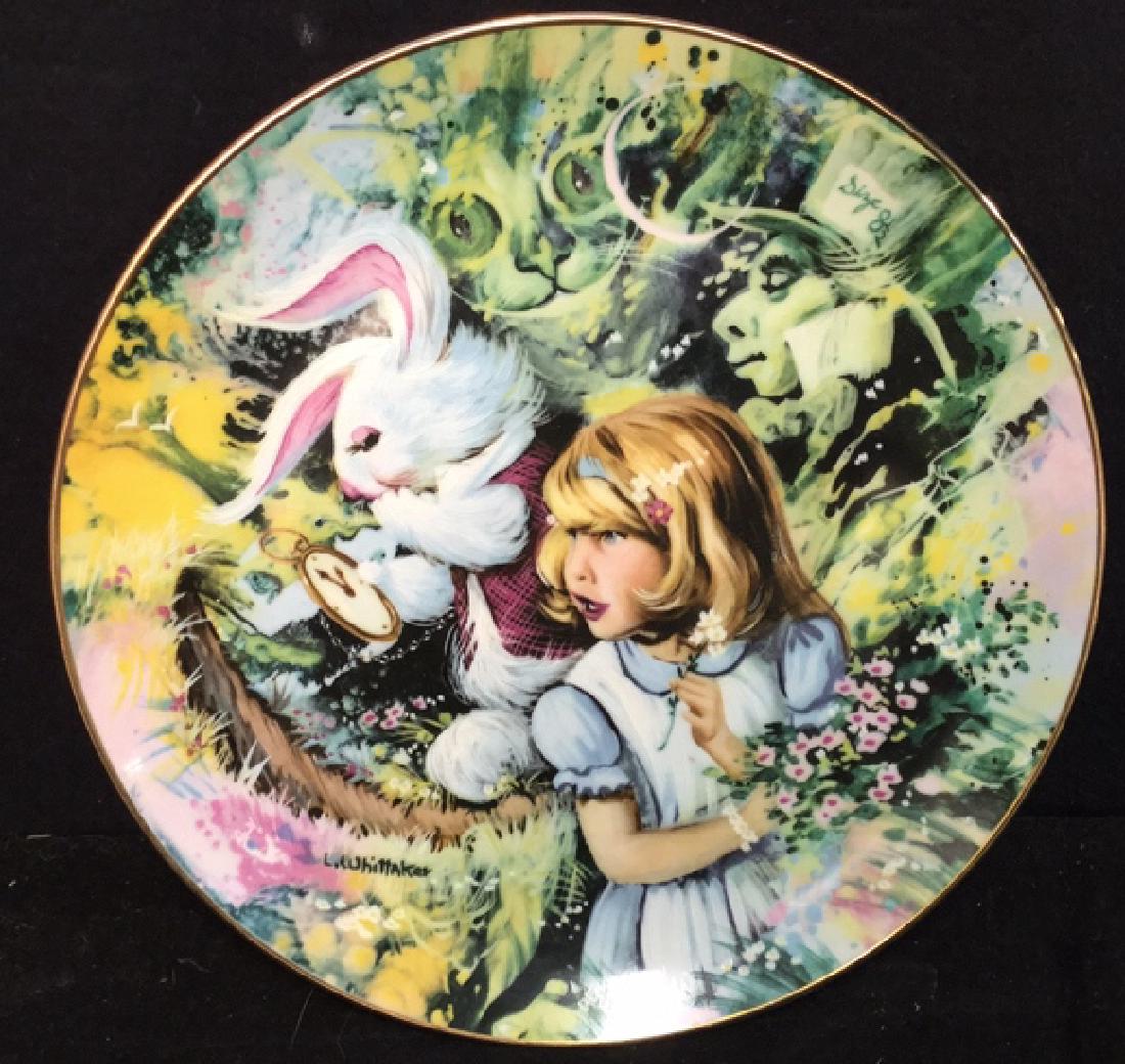 Alice In Wonderland Ceramic Plate: Ceramic, decorative plate, Alice in Wonderland by Lawrence Whittaker. Depicts Alice and the white rabbit. Plate 1 of six plates comprising the series The Fantasy World of Alice in Wonderland, plate # 