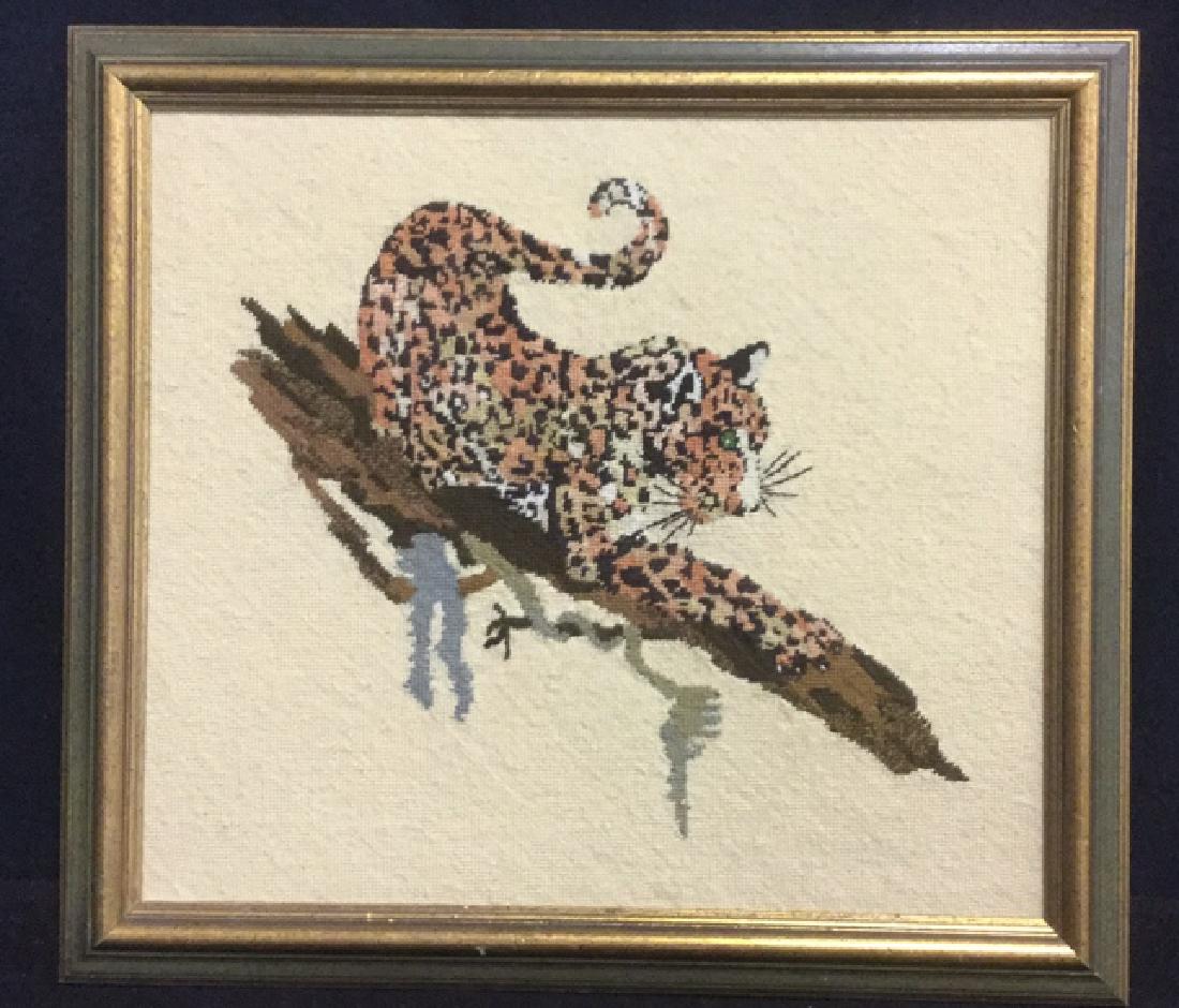 Vintage Needlepoint Art Depicting Leopard Cub (1 of 5)