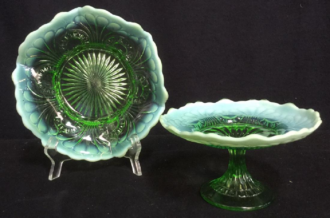 Two Vintage Green Scalloped Opalescent Candy Dish (1 of 8)