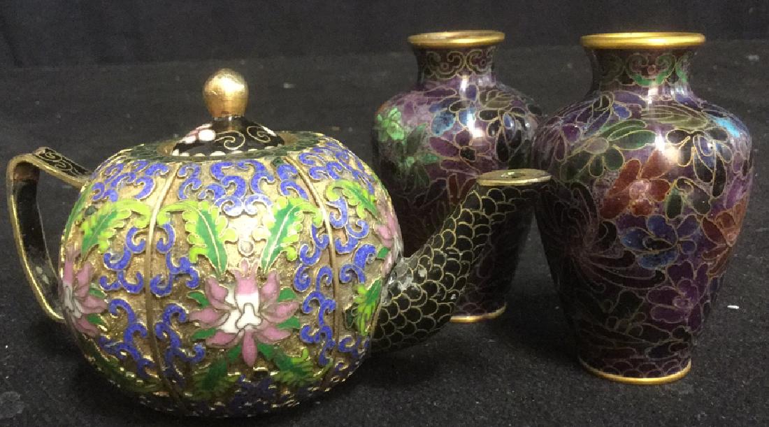 Group 3 Purple Cloisonné Tabletop Vases Teapot (1 of 10)