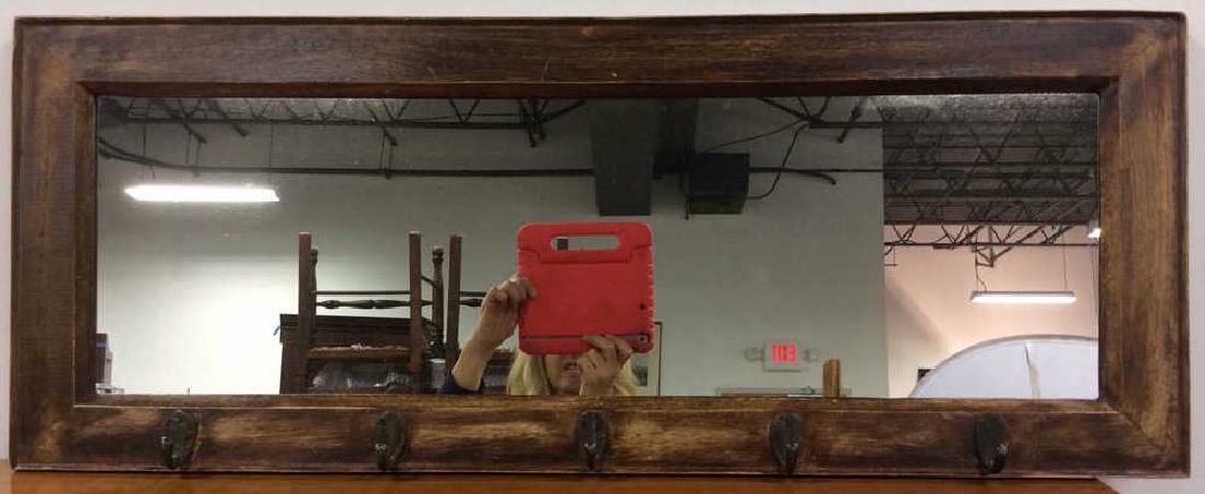 Hanging Wood Framed Mirror w Hooks (1 of 8)