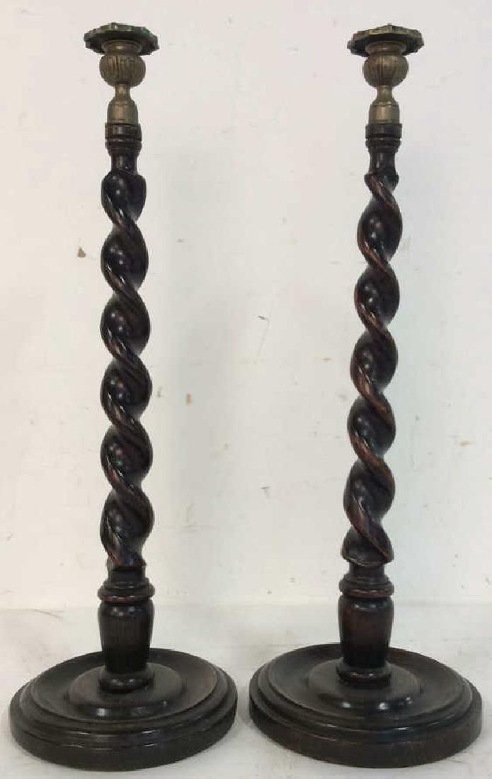 Antique Mahogany Barley Twist Candle Sticks W (1 of 9)