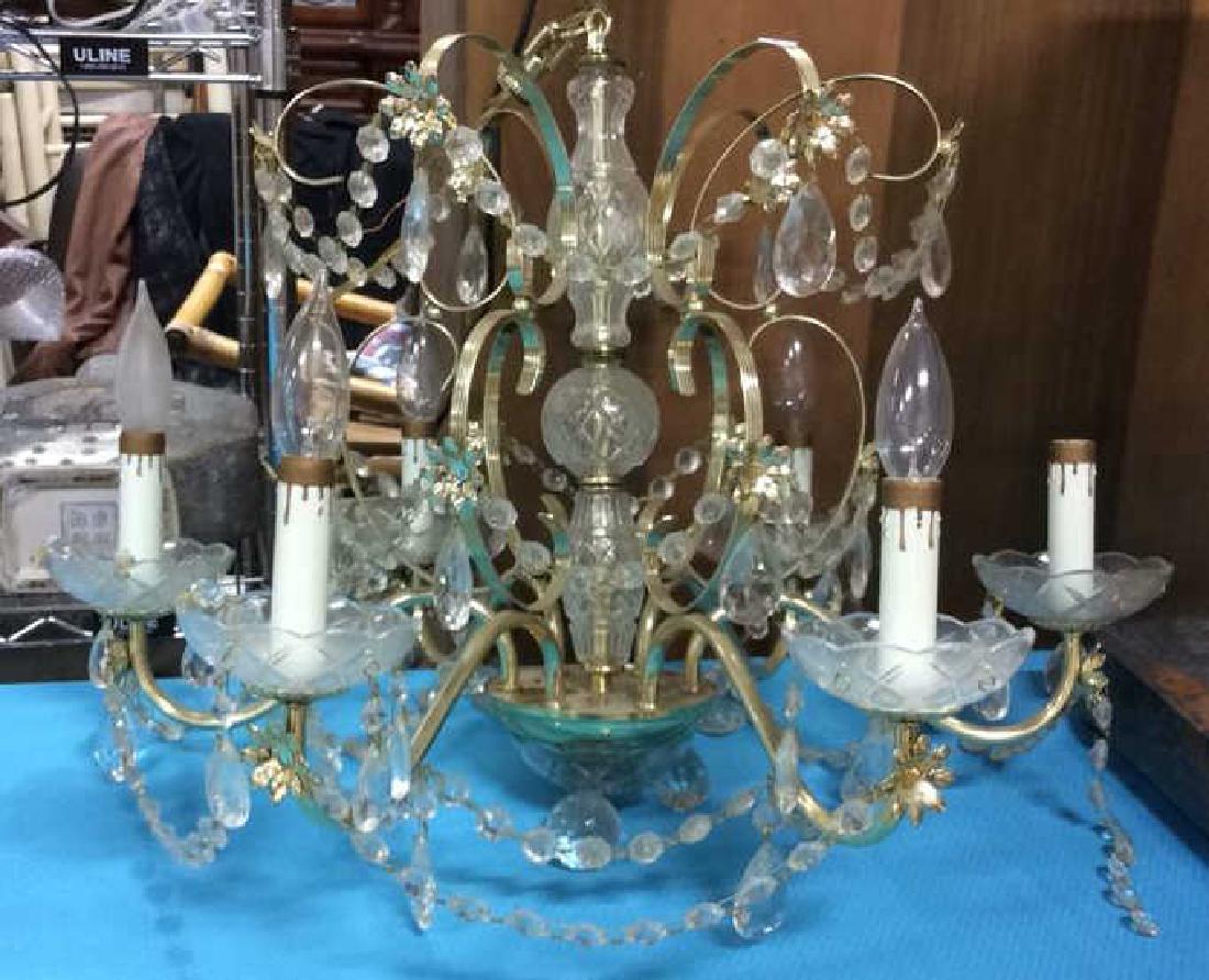 Crystal Draped Brass 6 Arm Chandelier (1 of 10)