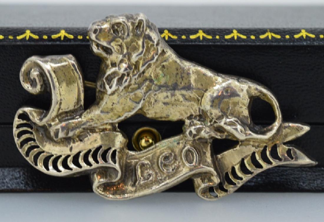 Leo the Lion Zodiac Pin: Hand Hammered Zodiac Pin is 2" Across by 1" High, Sterling by Lang Company
