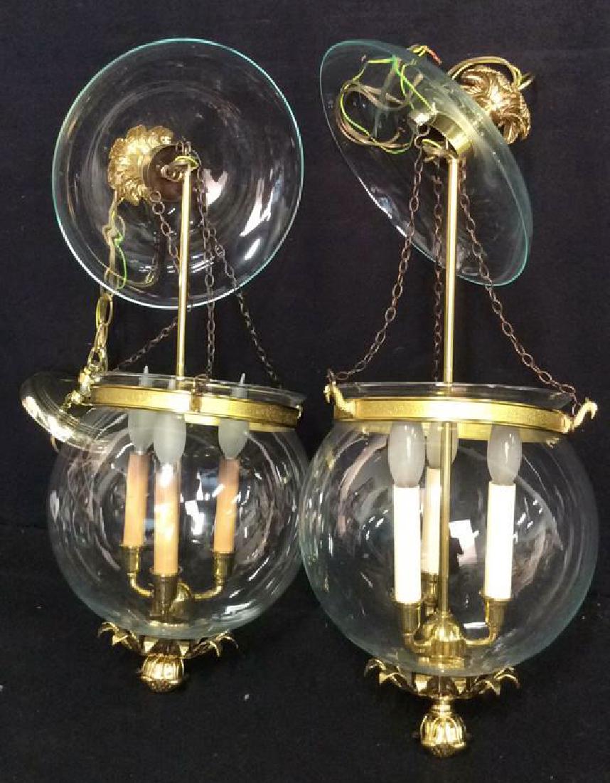 Pair Antique Brass and Glass Hanging Chandeliers (1 of 10)