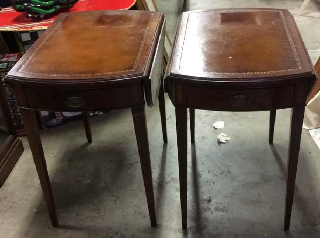 Pair Inlaid Leather Top Drop Leaf End Tables (1 of 9)