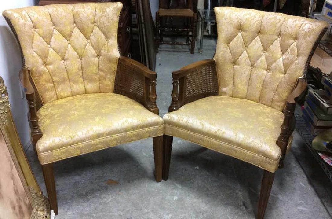 Pair Silk Upholstered Caned Bergere Chairs (1 of 9)