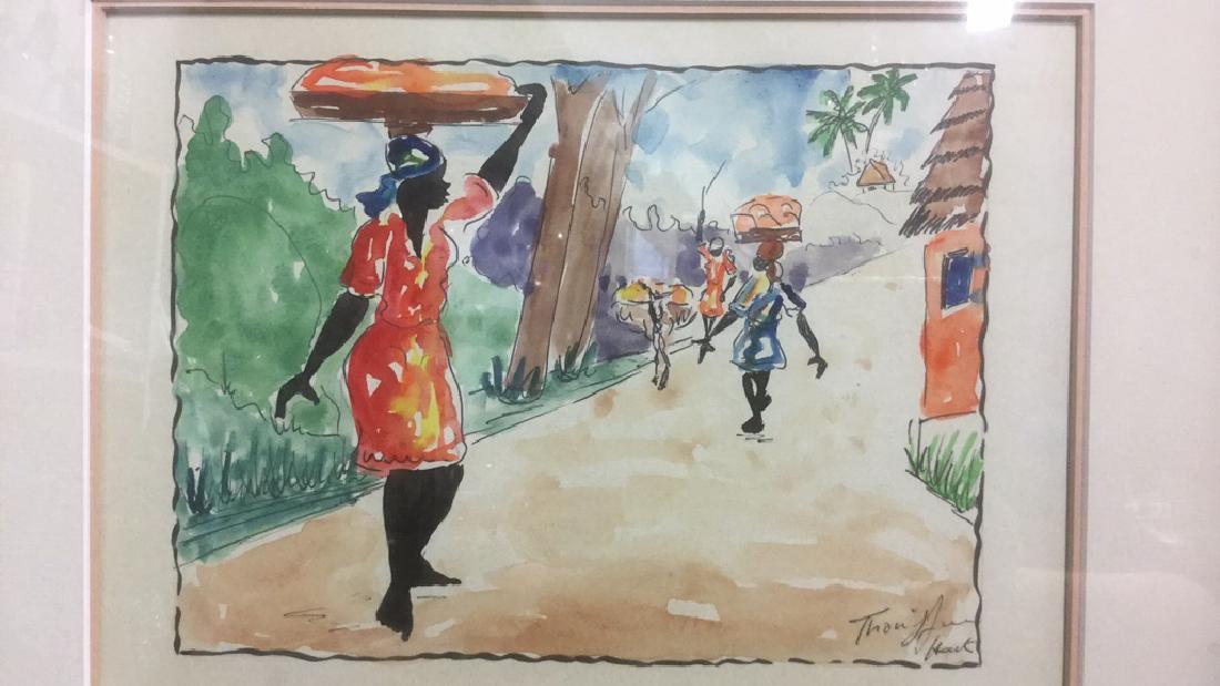 Original Watercolor Signed People Tropical Scene (1 of 8)