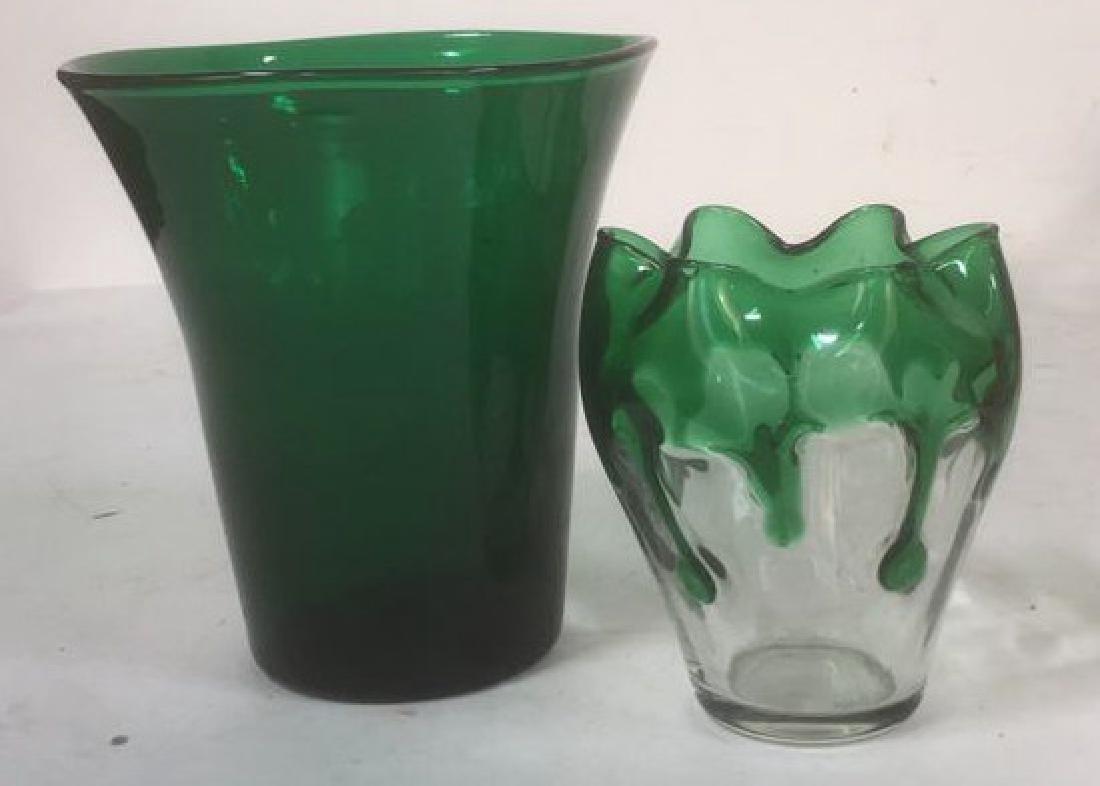Two Emerald Green and Clear Glass Vases (1 of 7)