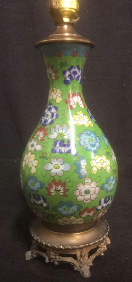 Vintage Jug Form Table Lamp Green and Floral (1 of 6)