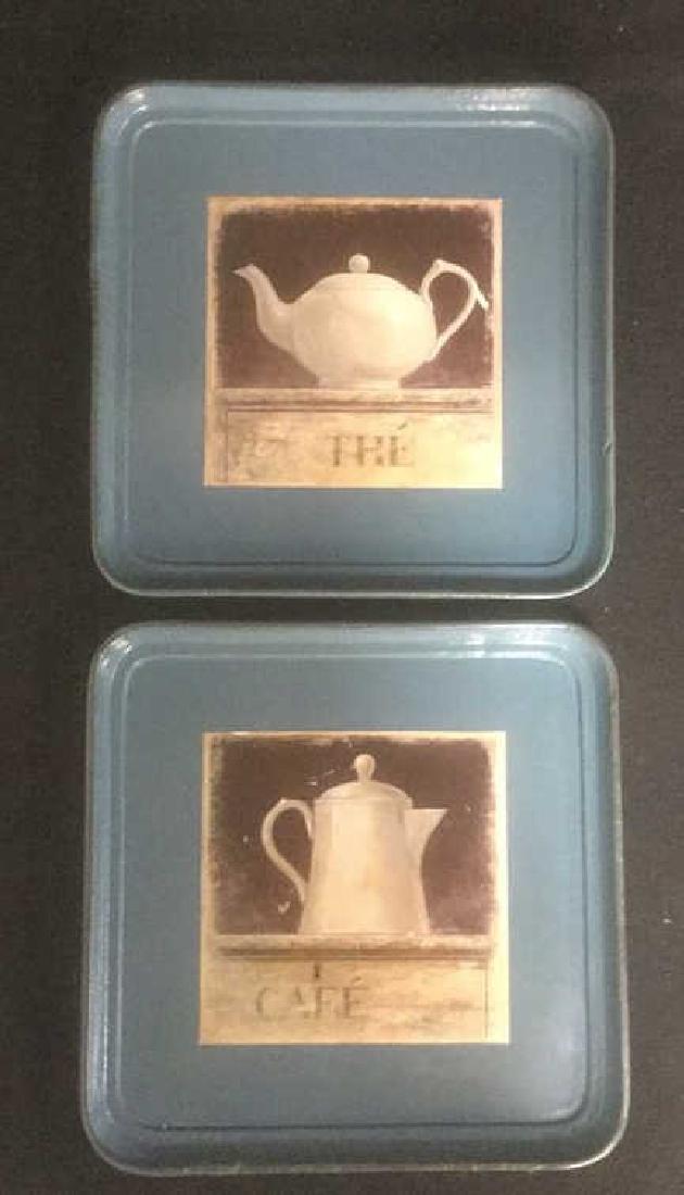 Pair Wooden Blue Painted Trays Wall Decor The Cafe (1 of 8)