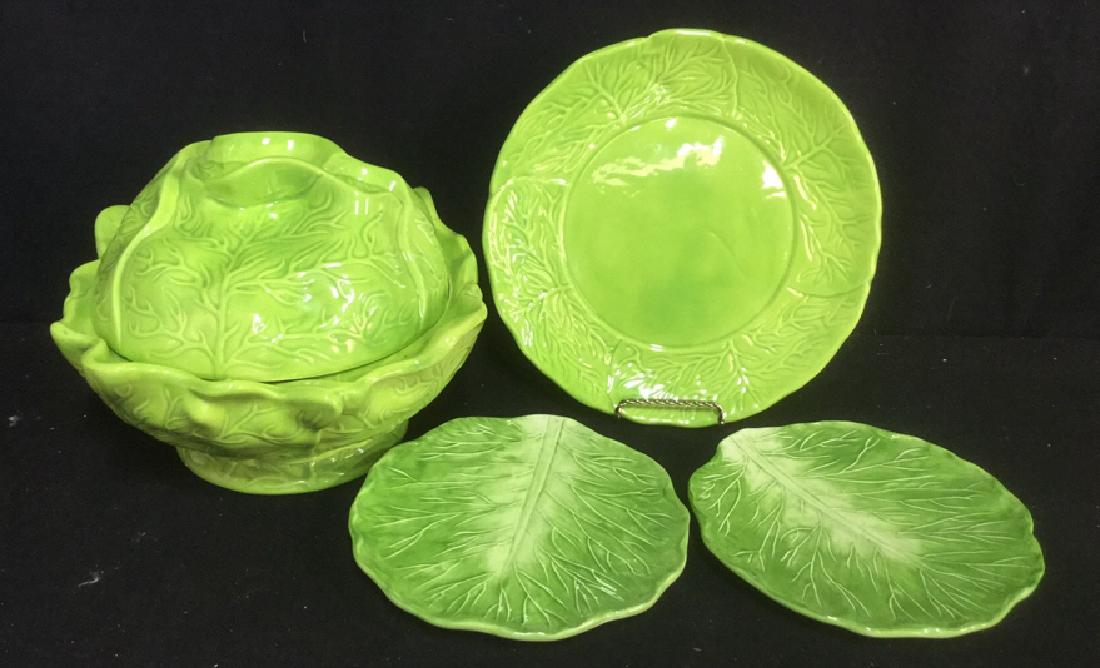 Lot 4 Lettuce Form Ceramic Lidded Bowl Plates (1 of 10)