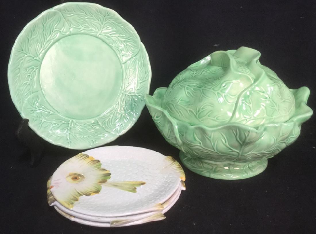 Lot 5 Vintage Lidded Salad Bowl Signed w Plates (1 of 6)