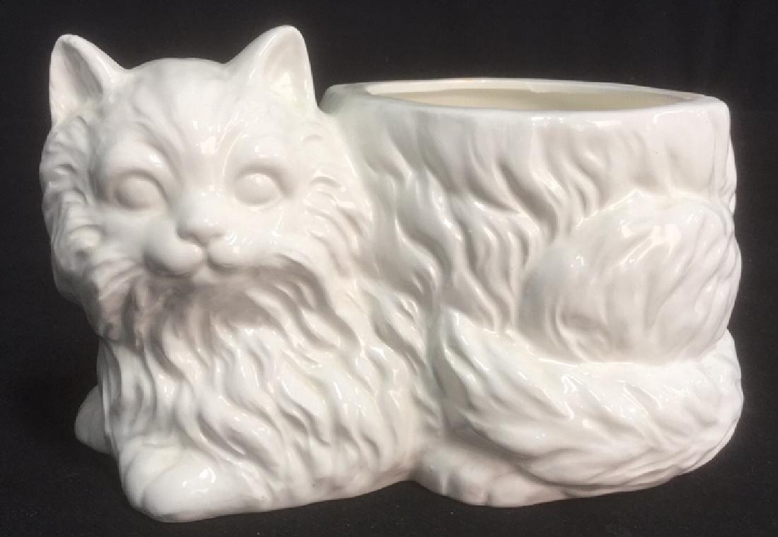 Glazed Ceramic White Cat Planter (1 of 6)