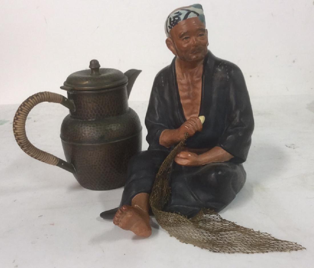 Two Asian Theme Hammered Metal Teapot Fisherman (1 of 8)