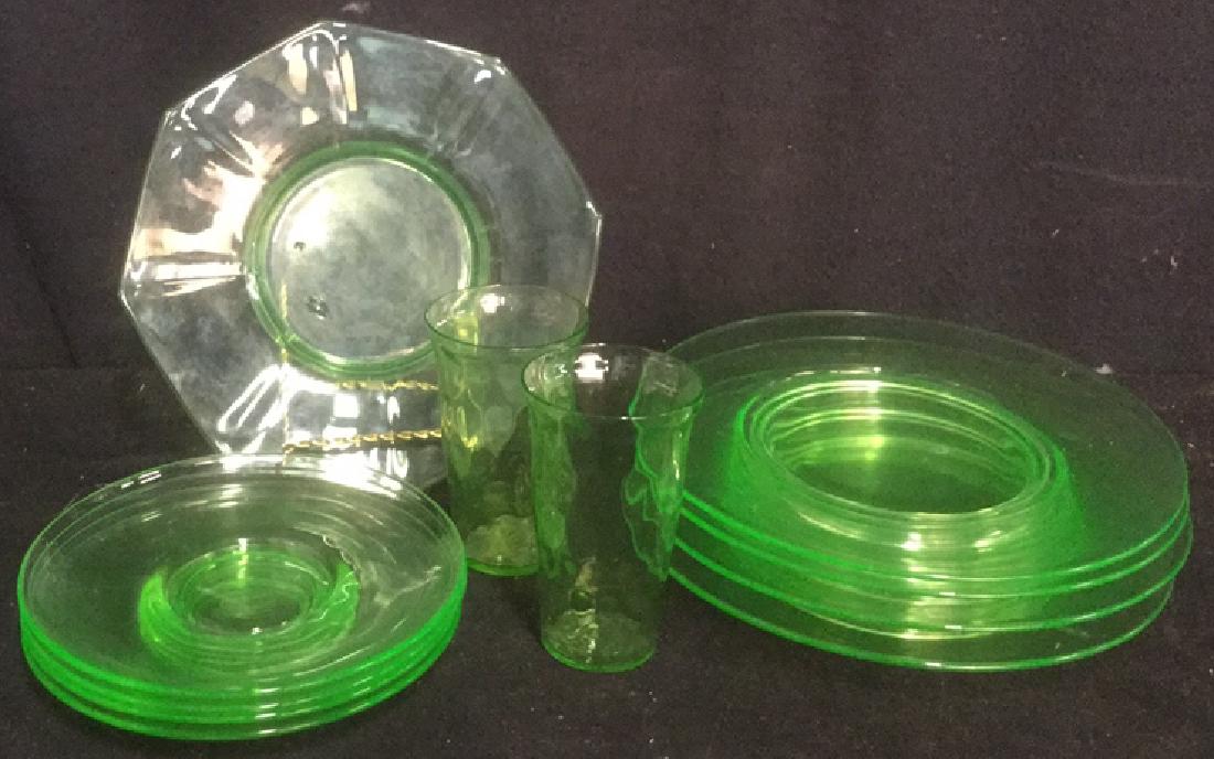 Group of 11 Vintage Vaseline Glass Tableware (1 of 5)