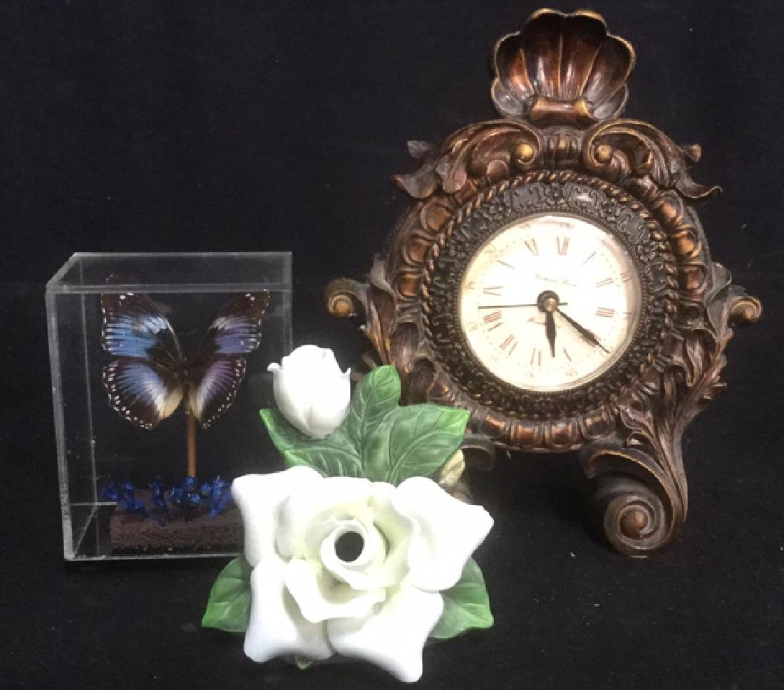 Dresser Top Accessories Clock Butterfly Porcelain (1 of 7)