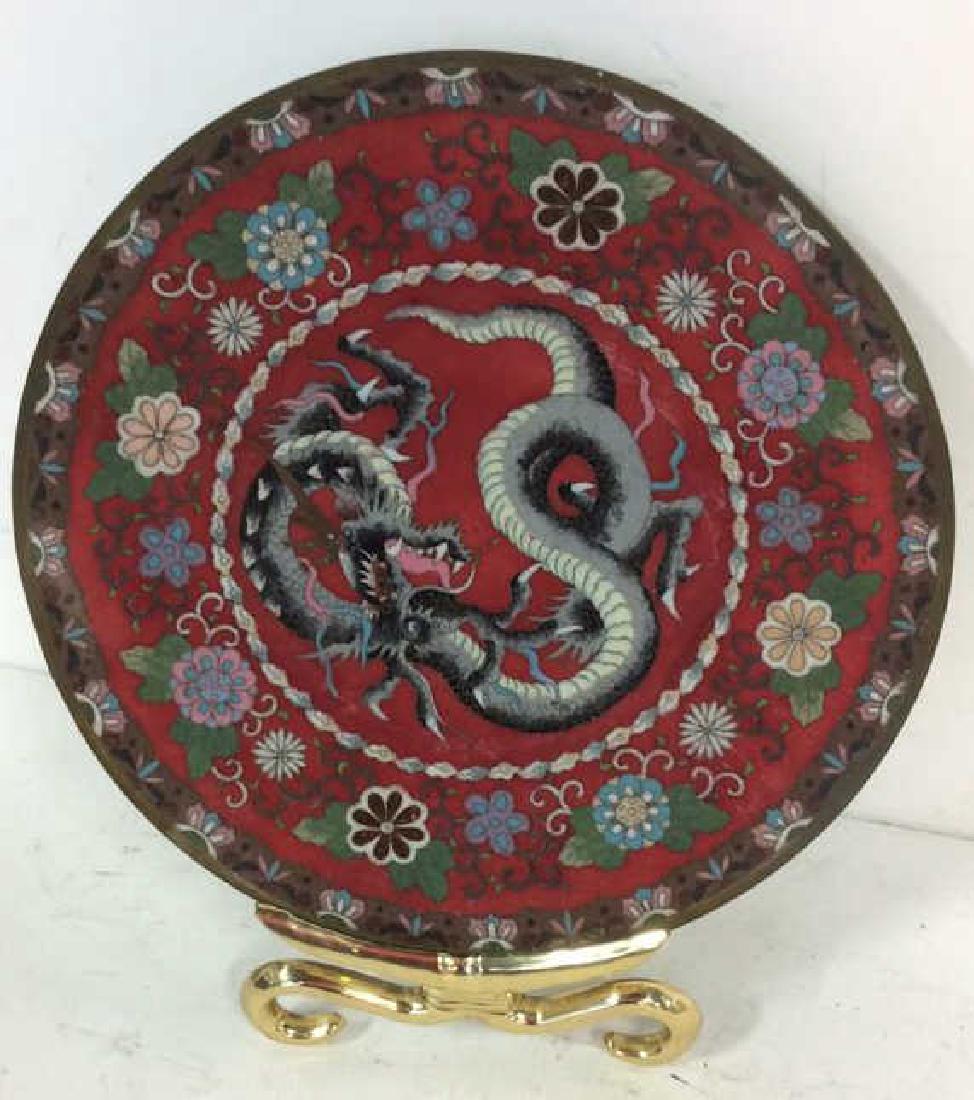 Enamel Dragon Asian Plate w Stand (1 of 7)
