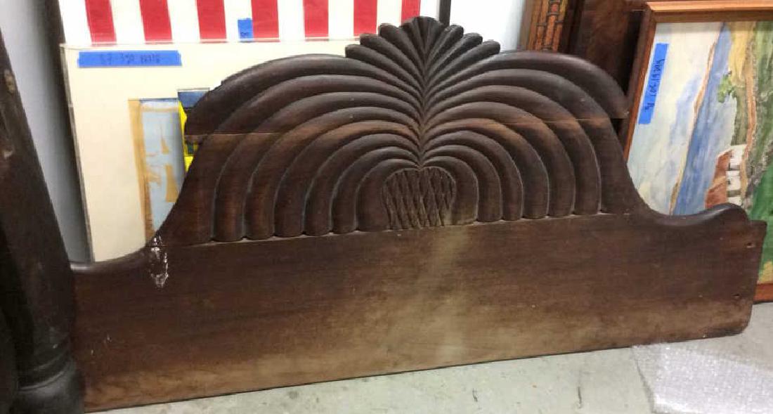 Carved Fan Shaped Victorian Headbord: Also with footboard. measures 27 by 58 inches. condition: wear and fading Wood finish