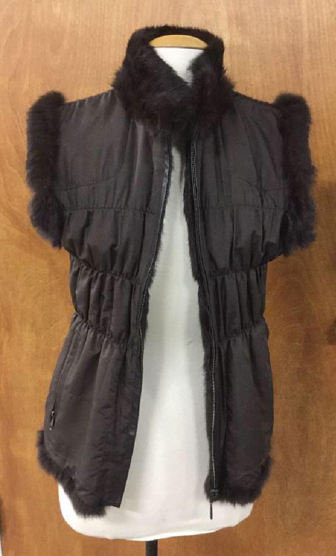 Ladies Reversible Knit Fur Collar Silk Satin Vest (1 of 4)