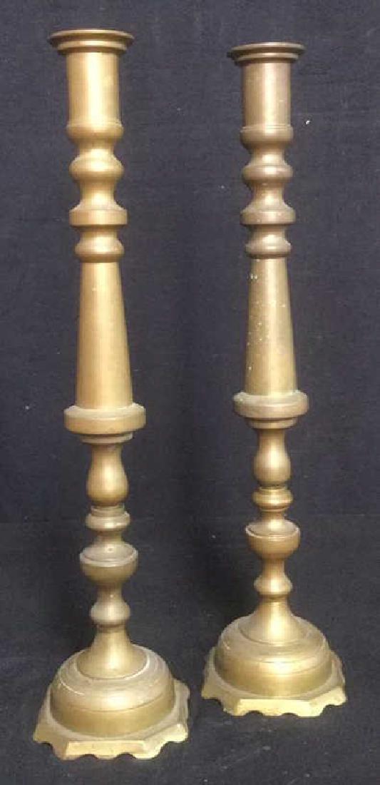 Pair Brass Turned Candlesticks (1 of 6)
