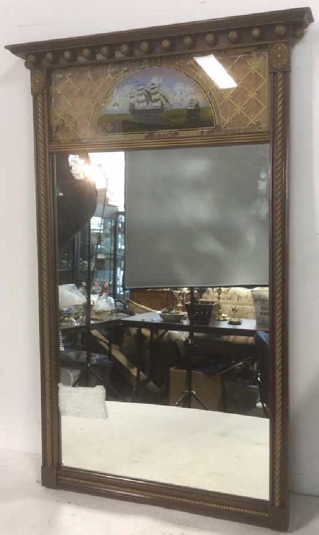 Antique Reverse Glass Painting Wood Framed Mirror (1 of 6)