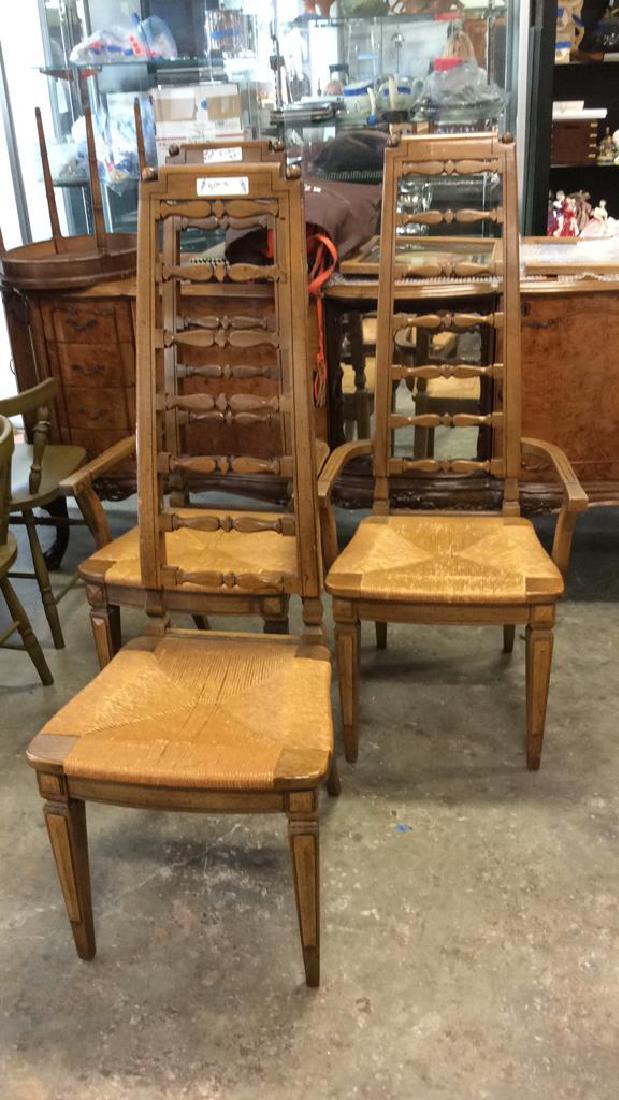 3 Vintage Tall Back Rush Seat Chairs (1 of 7)