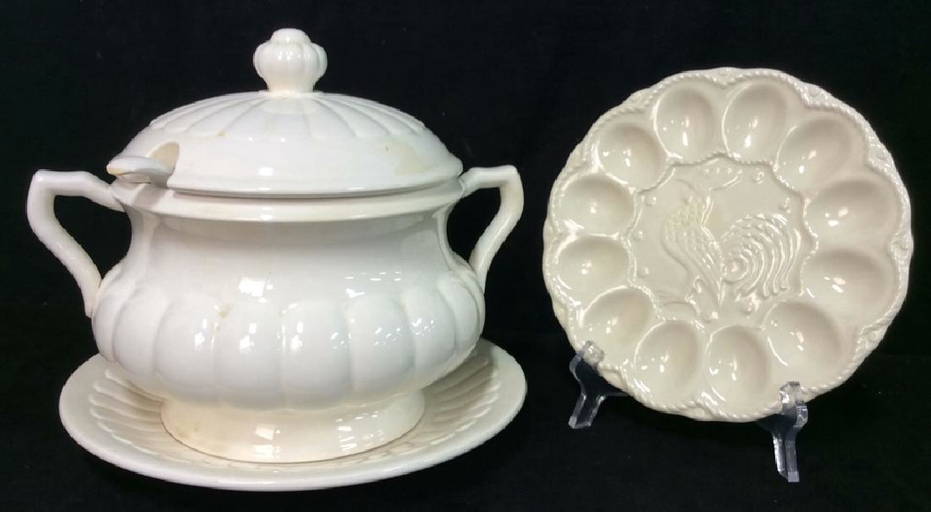 Two Table Top Servers Soup Tureen Egg Plate