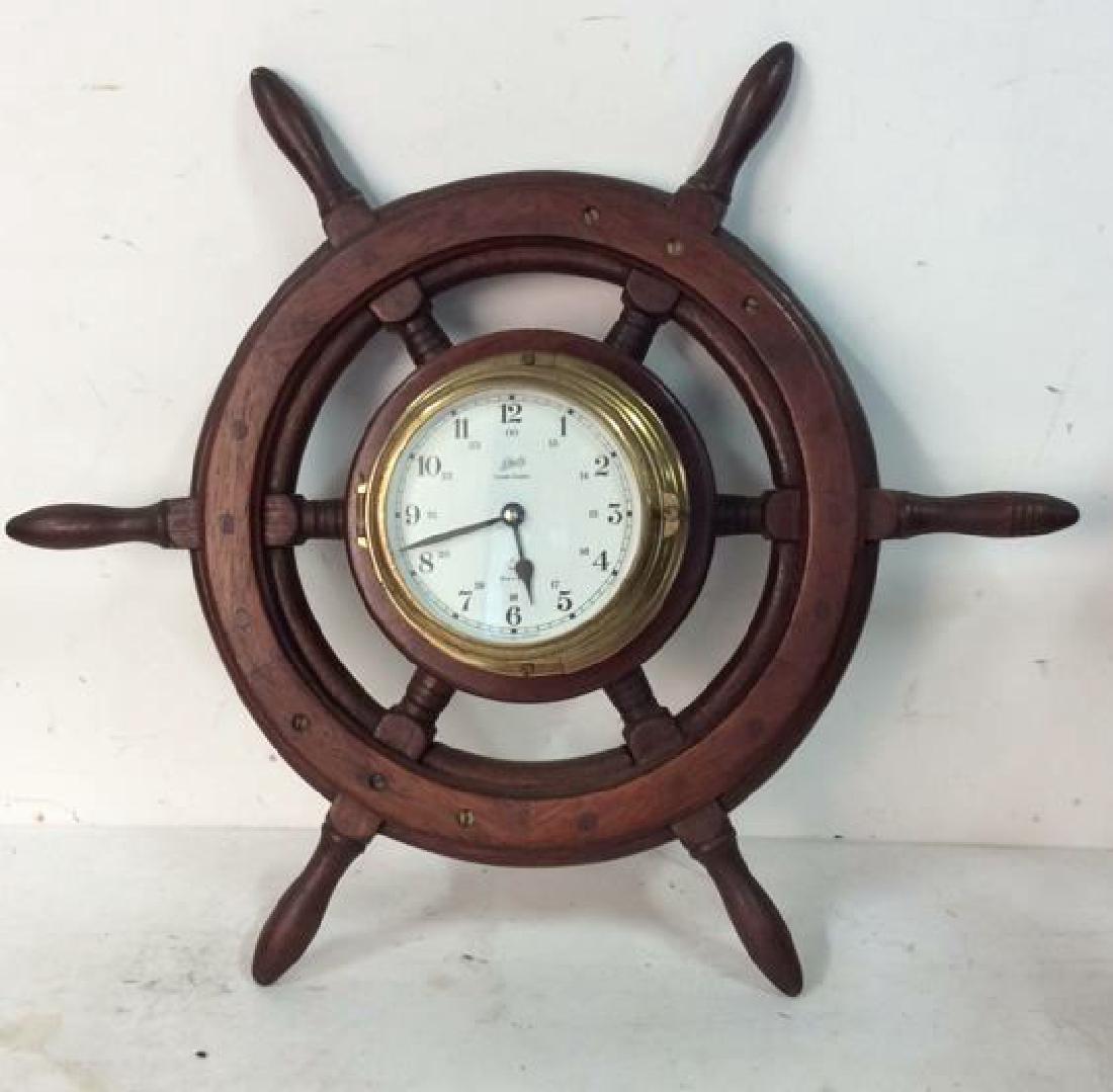 Vintage Wood Brass Ships Wheel Clock