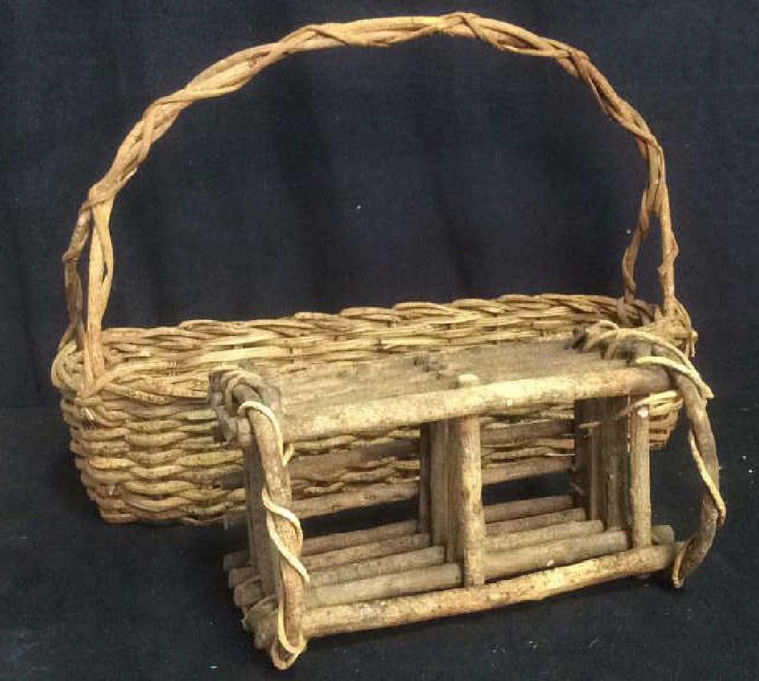 Two Wicker Woven Handled Baskets Planters (1 of 6)