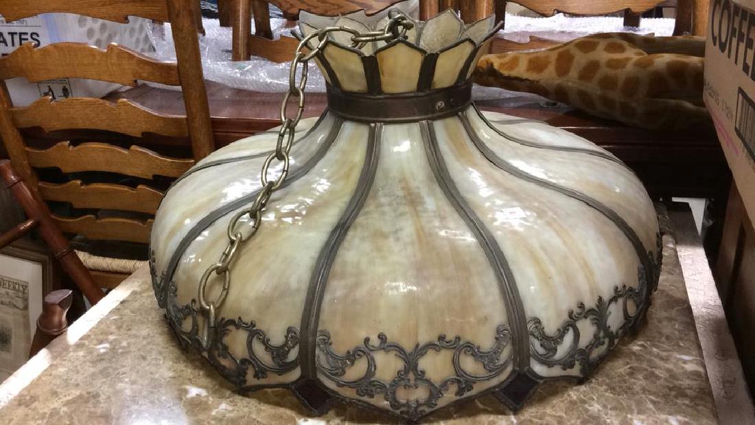 Brass Slag Glass Tiffany Style Chandelier (1 of 9)