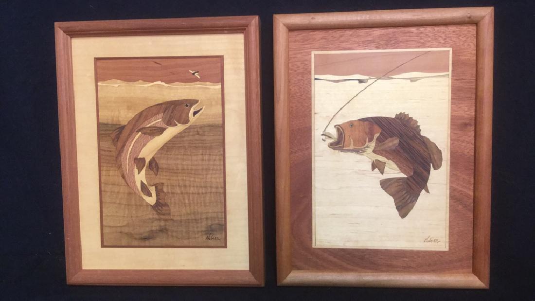Pair Fly Fishing Marquetry Artist Signed (1 of 10)