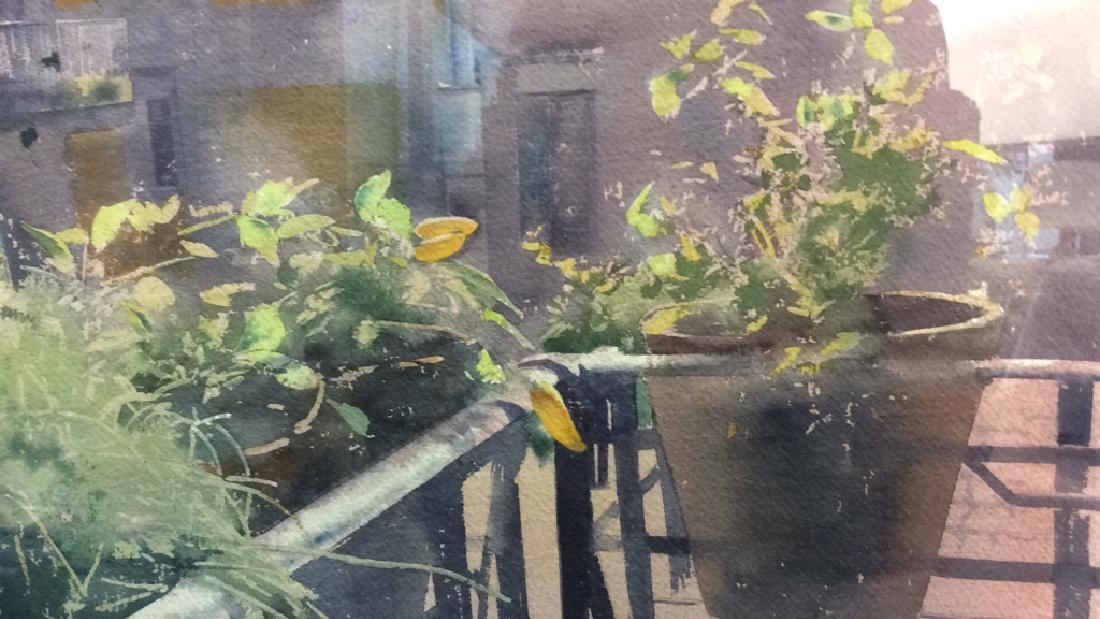 Original Signed Watercolor Depicting City Balcony (1 of 10)