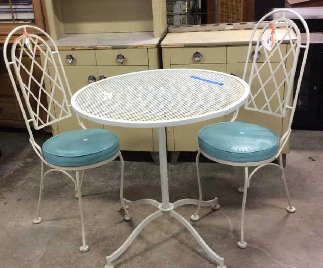 Outdoor white metal Table two chairs (1 of 8)