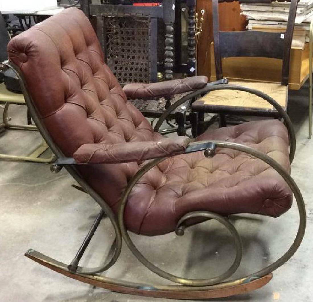 Unusual Leather Wood Brass Metal Chair (1 of 10)