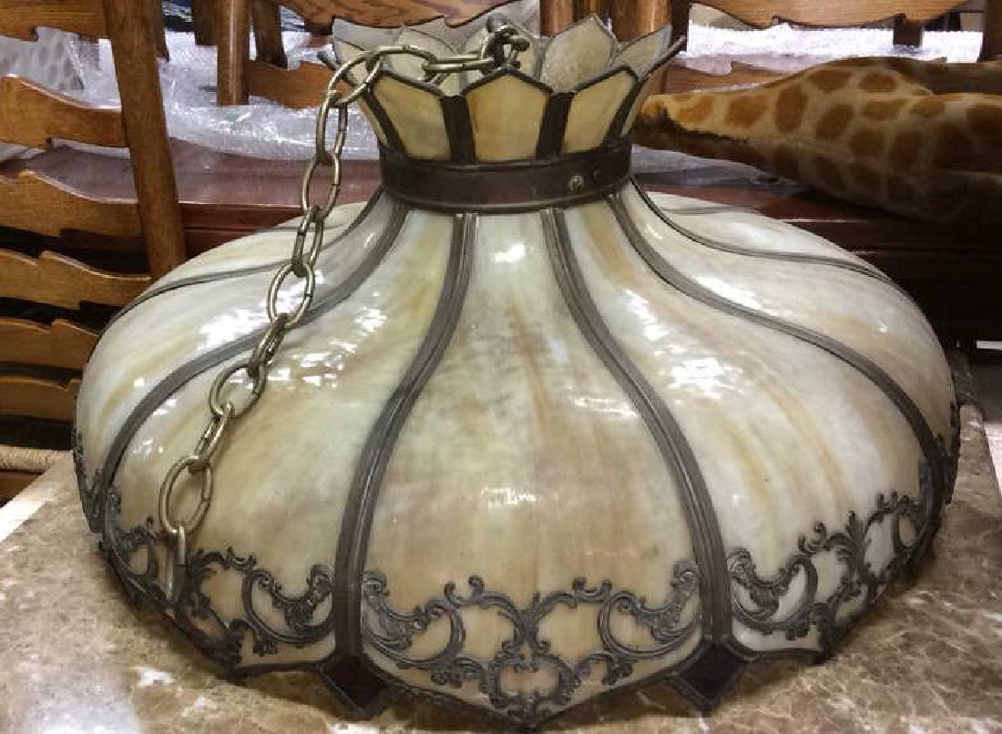 Brass Slag Glass Tiffany Style Chandelier (1 of 9)