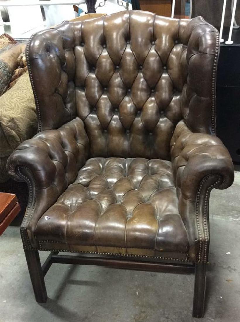 Antique Tufted Leather Wing Chair (1 of 10)