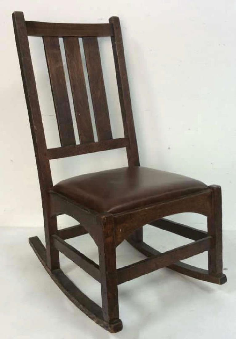 Antique Mission Oak Leather Rocker (1 of 9)