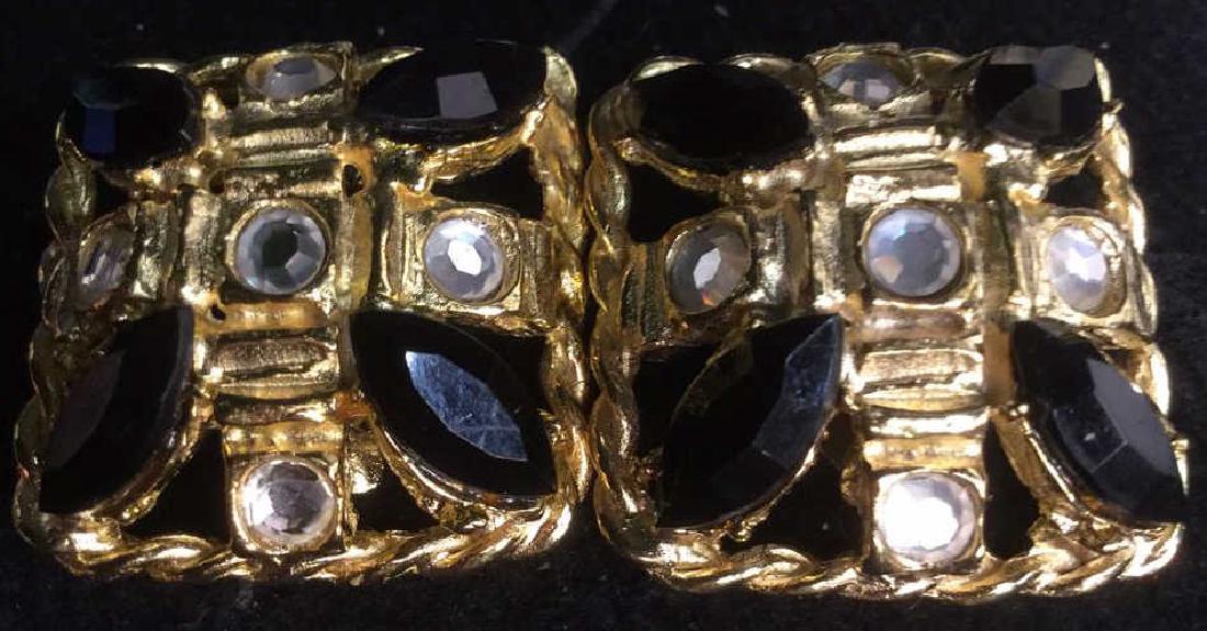 Pair Estate Jewelry Clip Earrings: vintage Costume jewelry, faux gold crystal black stone earrings. each measures app 1.25 inches square. property of Greenwich and Palm Beach Estate