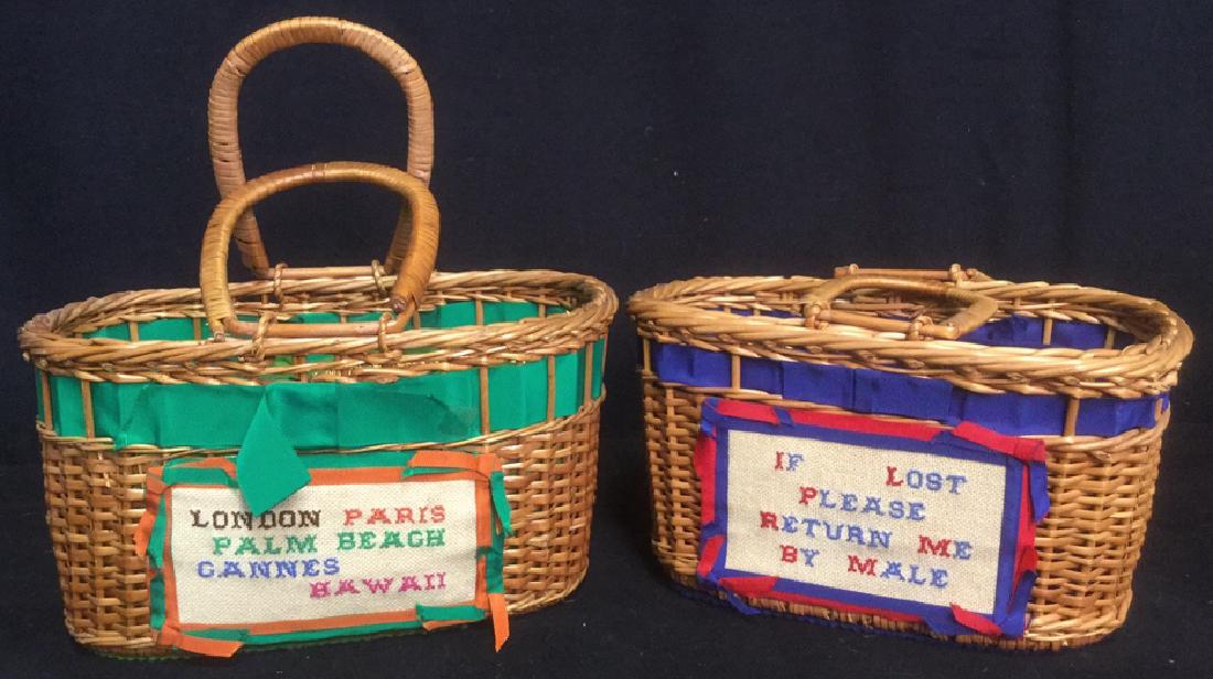 2 Wicker Basket Purses w Needlepoint (1 of 10)