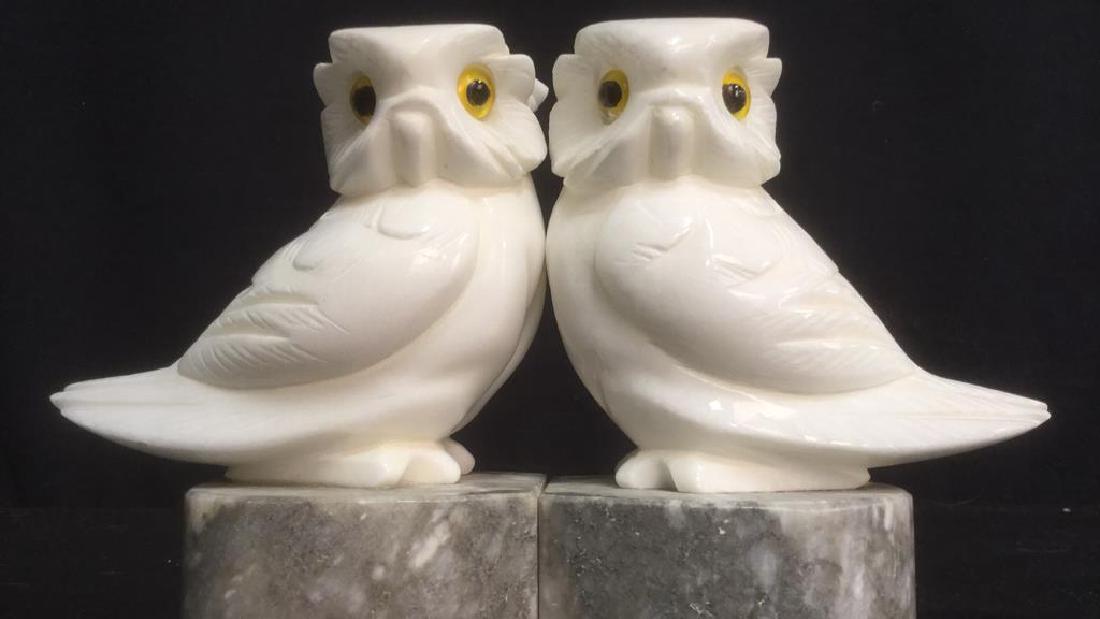 Pair Alabaster Stone base Owl Figurals (1 of 10)
