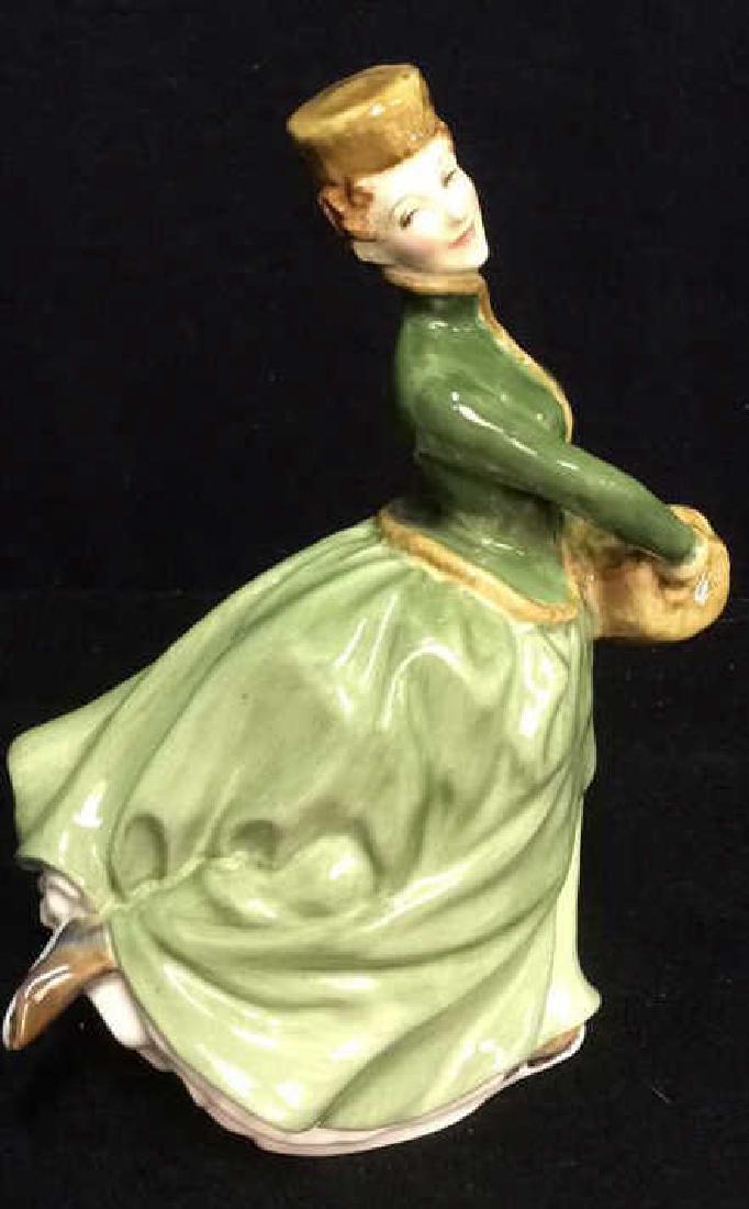 Royal Doulton Bone China 'Grace' Statuette: Porcelain Statuette of collectible, olive color dress. Hand painted. Property of Greenwich and Palm Beach Estate. Measures approx 5 inches long, 4 inches wide, and 8 inches tall.