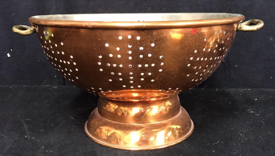 Vintage Handled Cooper Colander Pedestal Bowl (1 of 10)