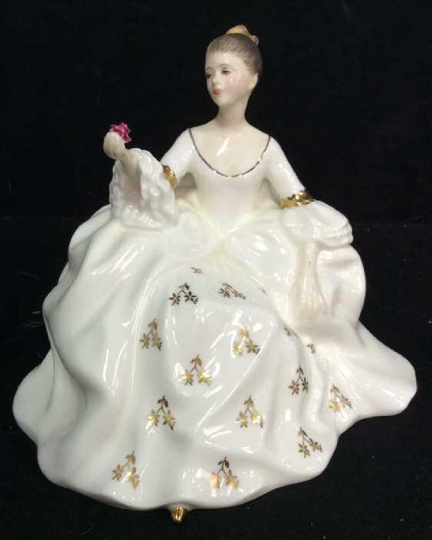 Royal Doulton Bone China 'My Love' Statuette: Royal Doulton, collectible, bone china statuette of sitting lady in formal white dress, called 'My Love' Property of Greenwich and Palm Beach Estate. Measures approx 7 inches long and 5 inches wide.