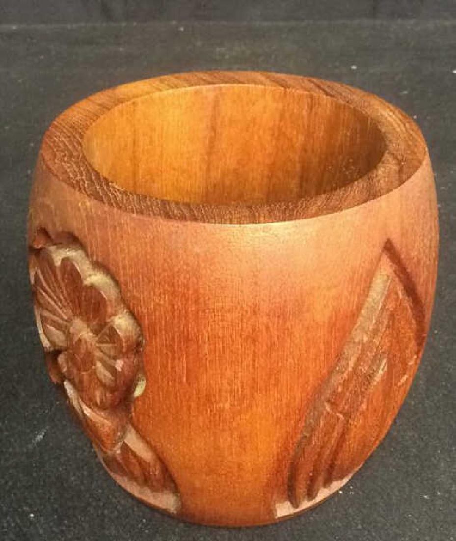 Wooden Open Jar With Floral Carving (1 of 5)