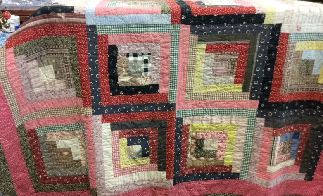 Vintage Log Cabin Pattern Hand Made Quilt (1 of 5)